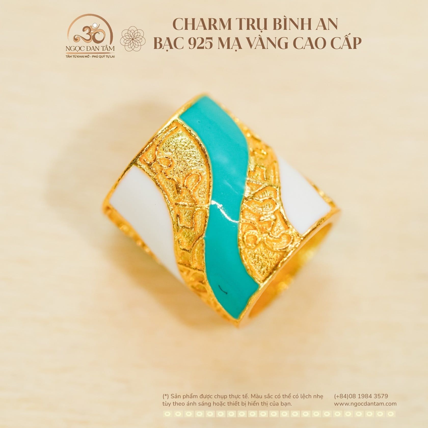  Charm Trụ Bình An - Bạc 925 Mạ Vàng Cao Cấp 