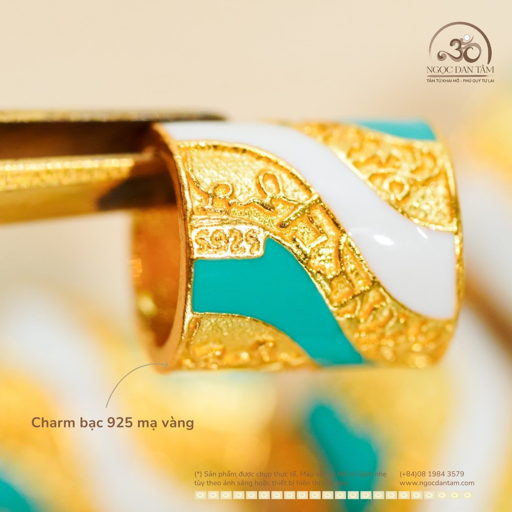  Charm Trụ Bình An - Bạc 925 Mạ Vàng Cao Cấp 