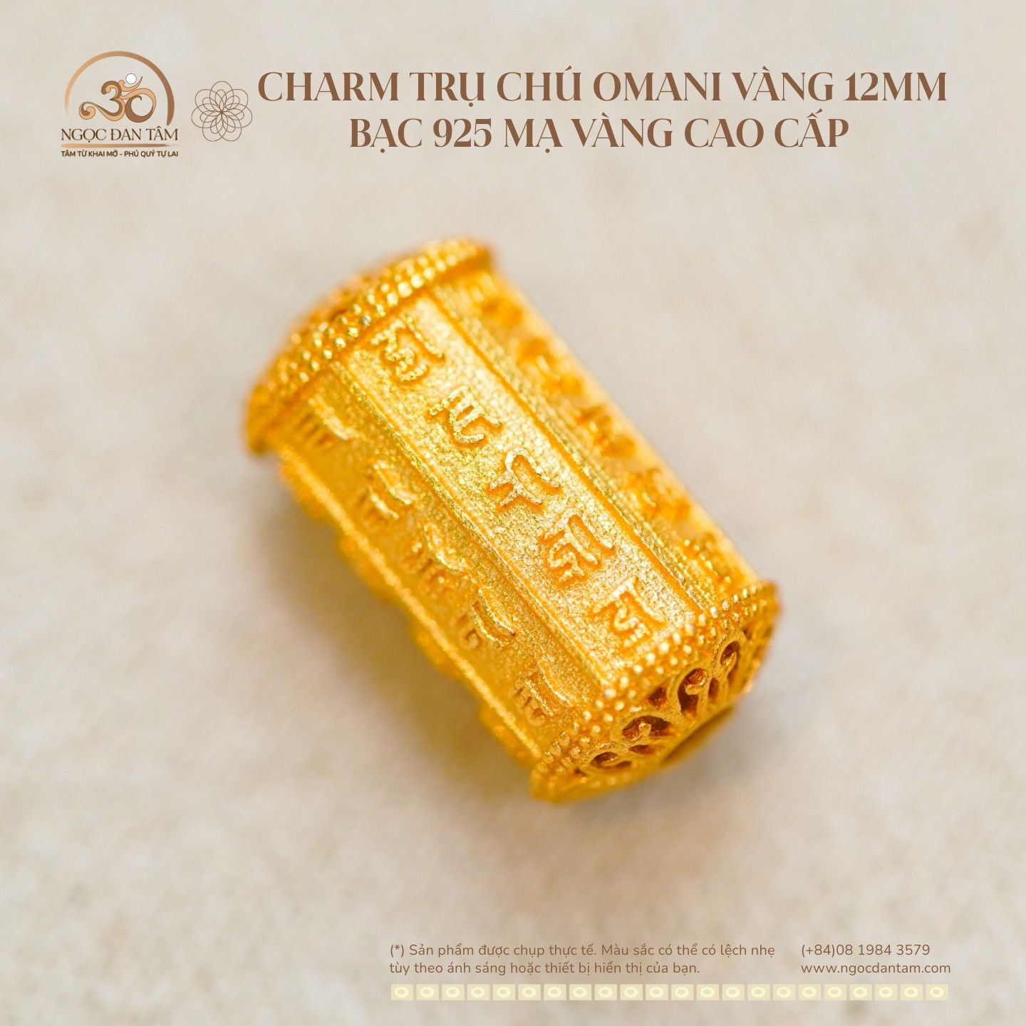  Charm Trụ Chú Omani Vàng 12mm - Bạc 925 Mạ Vàng Cao Cấp 