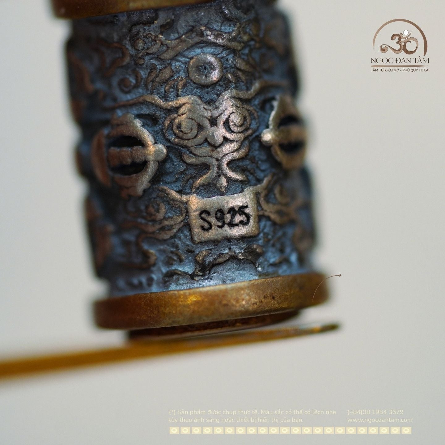  Charm Trụ Chùy Kim Cang Thập Tự 13.37mm - Bạc 925 mạ vàng cao cấp 