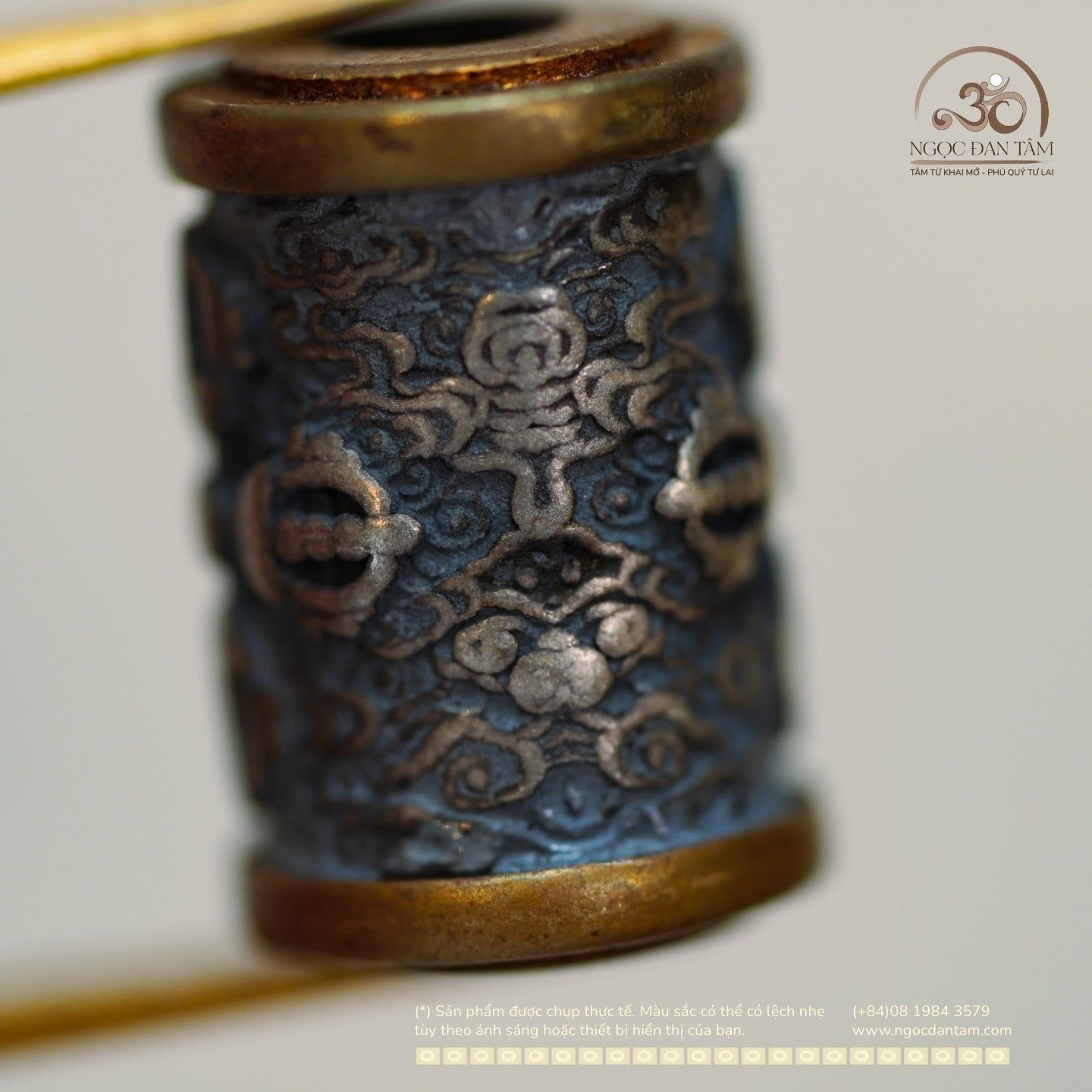  Charm Trụ Chùy Kim Cang Thập Tự 13.37mm - Bạc 925 mạ vàng cao cấp 