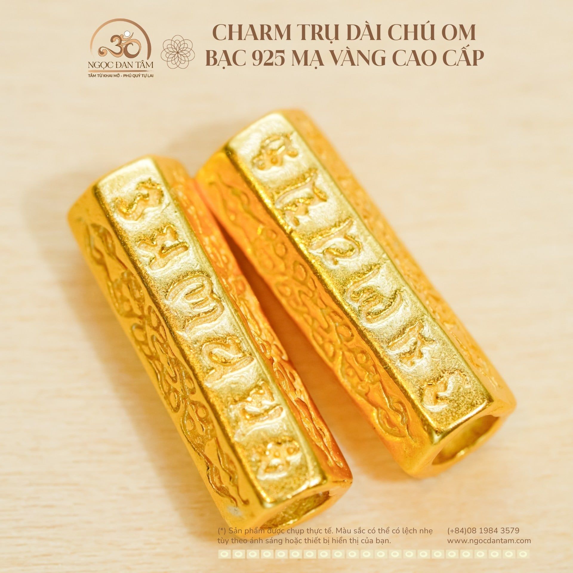  Charm Trụ Dài Chú Om - Bạc 925 Mạ Vàng Cao Cấp 
