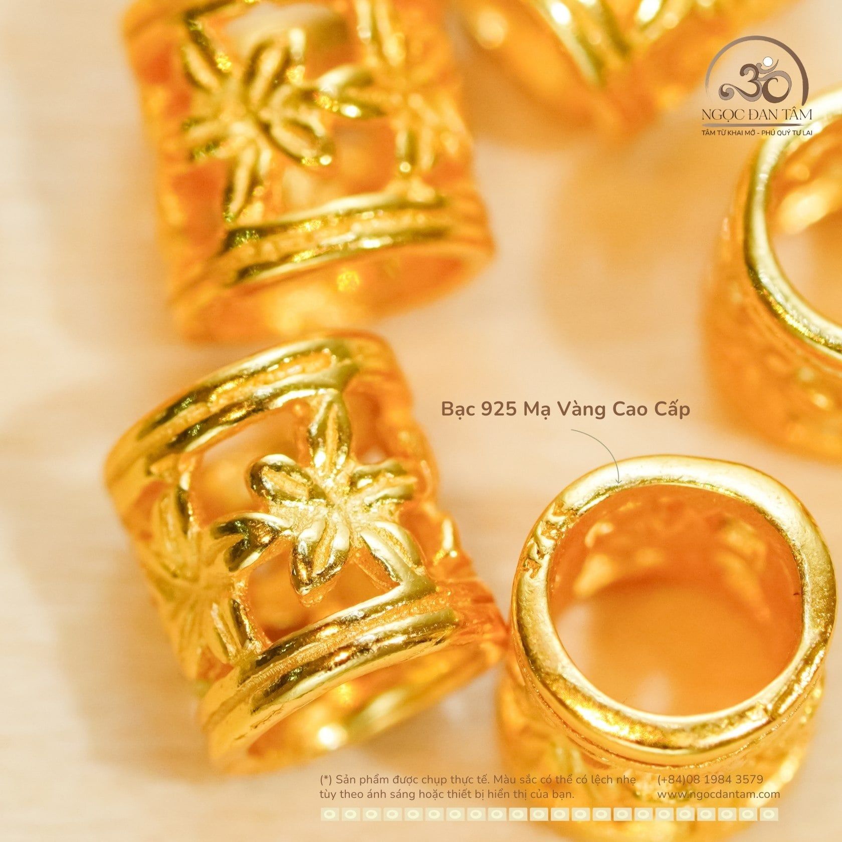  Charm Trụ Hoa 5 Cánh - Bạc 925 Mạ Vàng Cao Cấp 