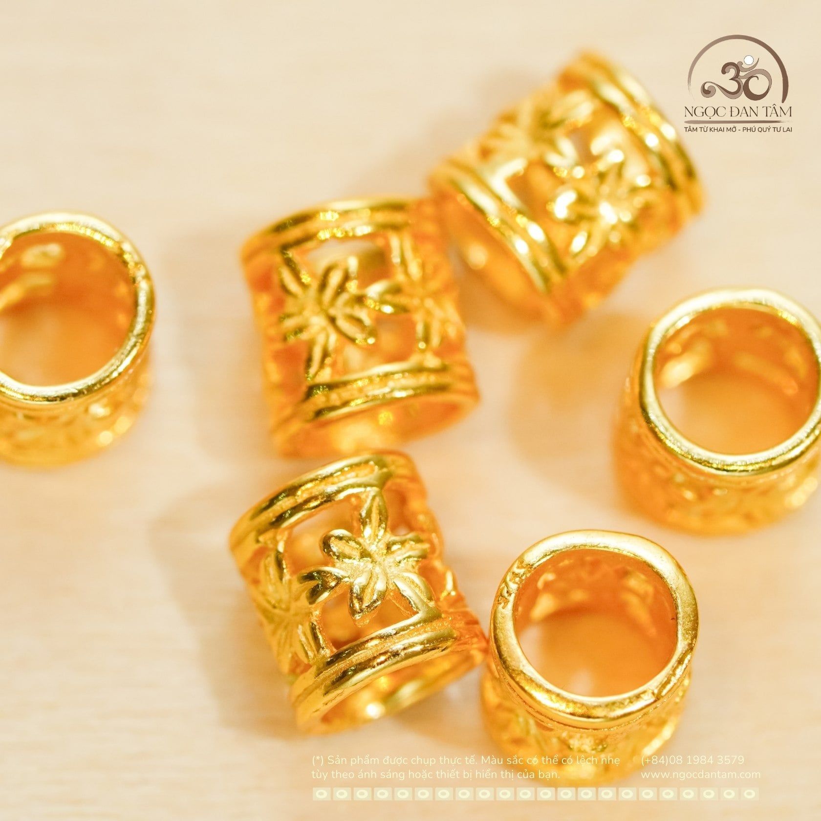  Charm Trụ Hoa 5 Cánh - Bạc 925 Mạ Vàng Cao Cấp 