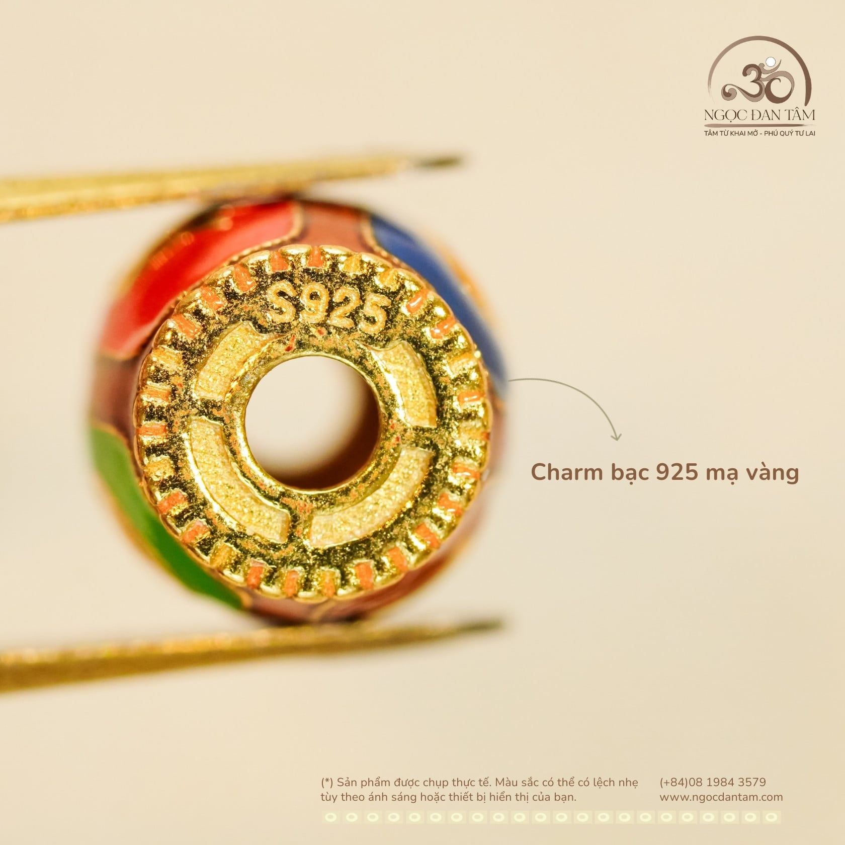  Charm Trụ Ngũ Phúc Bạc 925 Mạ Vàng Cao Cấp 