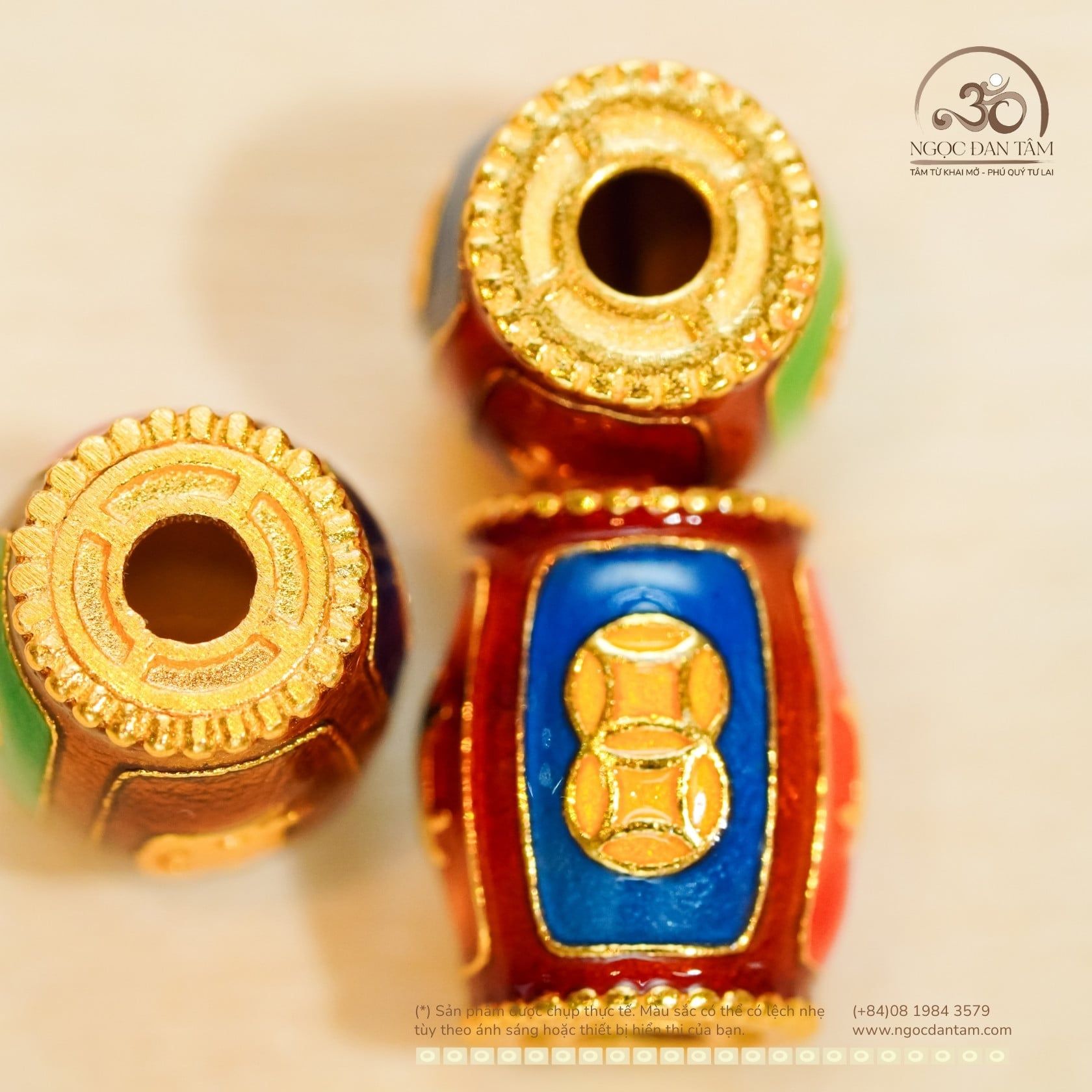  Charm Trụ Ngũ Phúc Bạc 925 Mạ Vàng Cao Cấp 