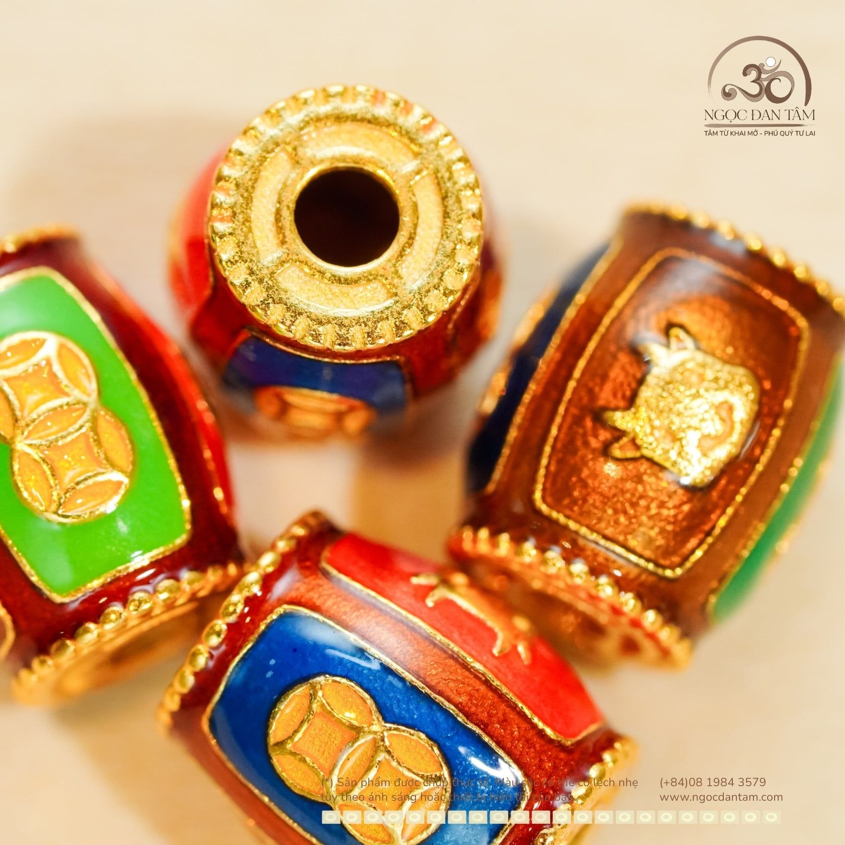  Charm Trụ Ngũ Phúc Bạc 925 Mạ Vàng Cao Cấp 