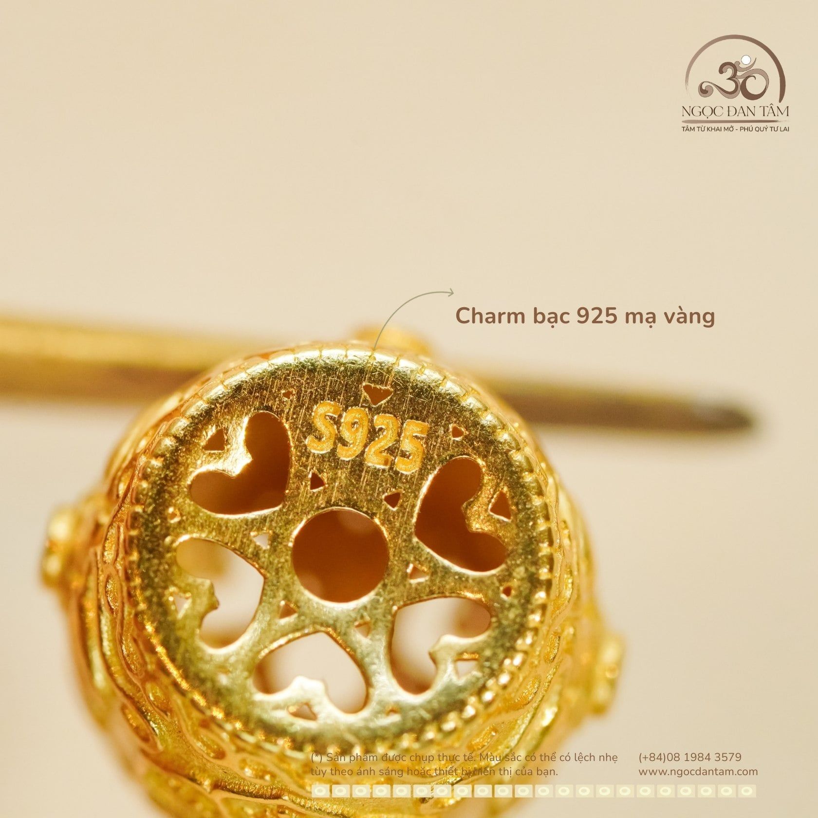 Charm Trụ Phúc Hoa Đính Đá - Bạc 925 Mạ Vàng Cao Cấp 