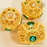  Charm Trụ Ren Đính Đá Xanh - Bạc 925 Mạ Vàng Cao Cấp 