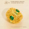 Charm Trụ Ren Đính Đá Xanh - Bạc 925 Mạ Vàng Cao Cấp
