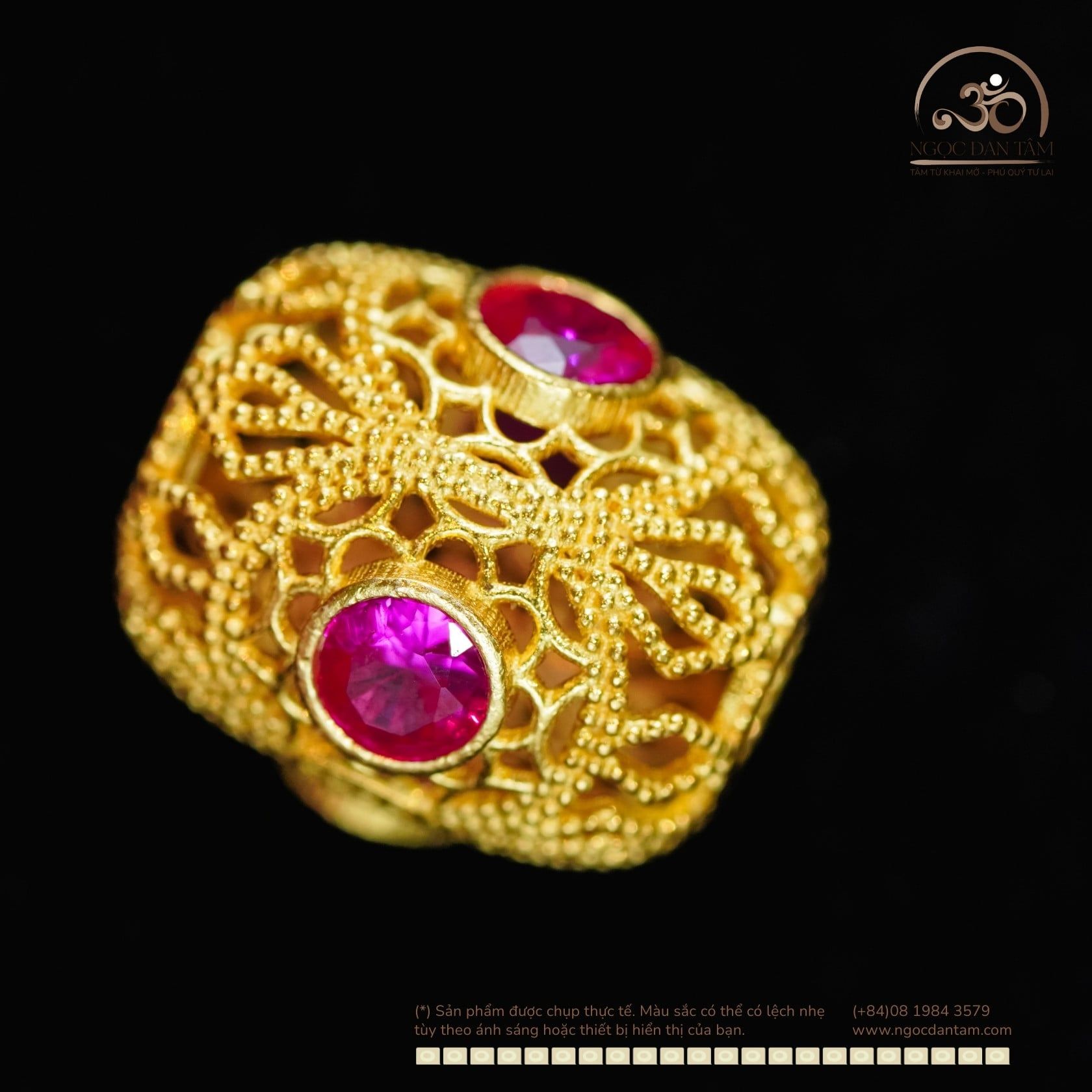  Charm Trụ Ren Đính Đá Đỏ - Bạc 925 Mạ Vàng Cao Cấp 