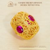  Charm Trụ Ren Đính Đá Đỏ - Bạc 925 Mạ Vàng Cao Cấp 