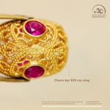  Charm Trụ Ren Đính Đá Đỏ - Bạc 925 Mạ Vàng Cao Cấp 