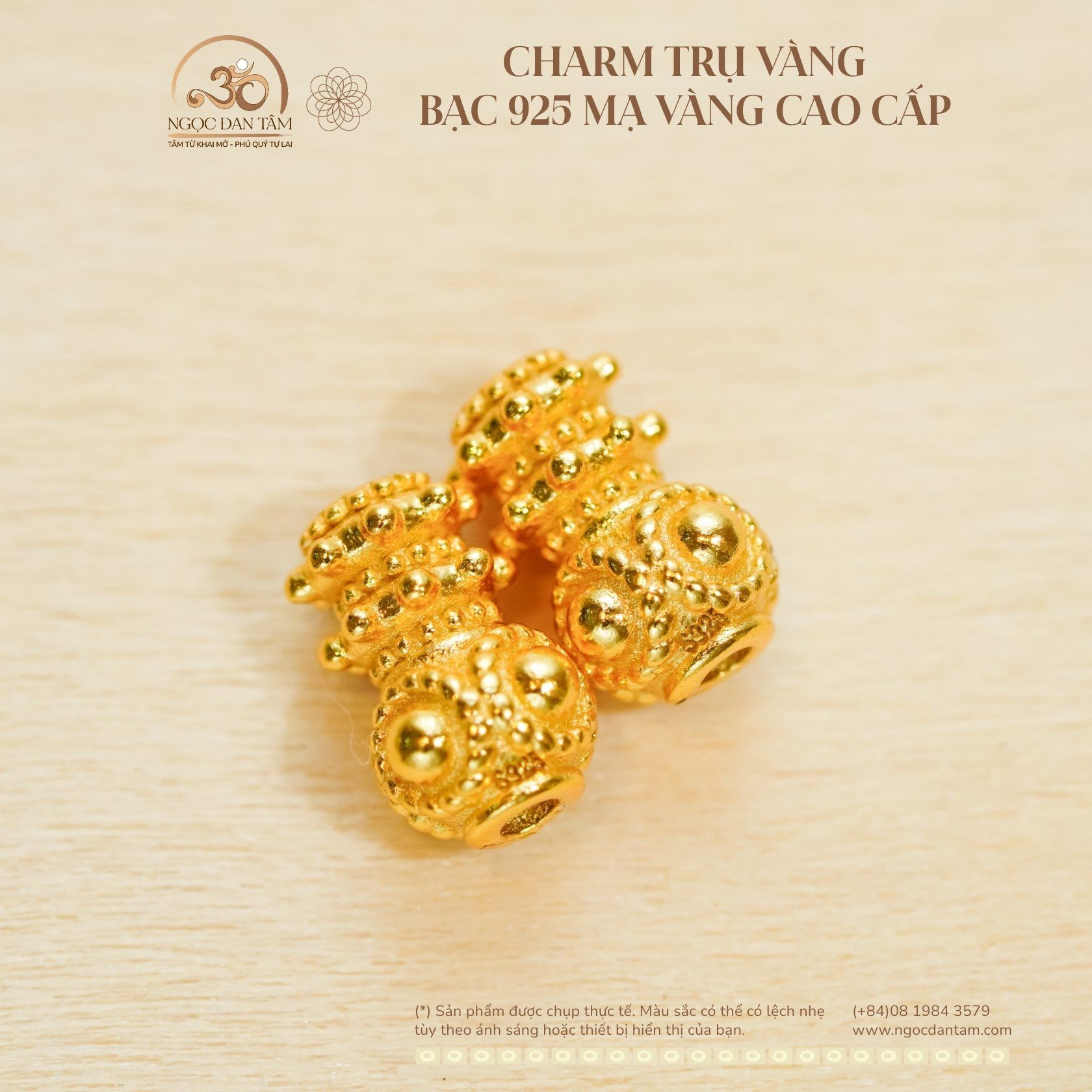 Charm Trụ Vàng - Bạc 925 Mạ Vàng Cao Cấp 