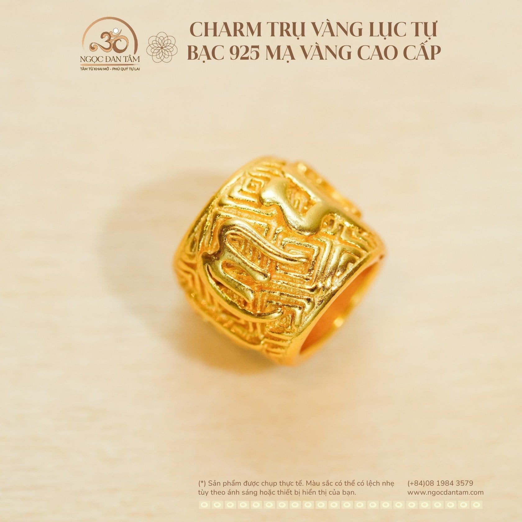  Charm Trụ Vàng Lục Tự - Bạc 925 Mạ Vàng Cao Cấp 