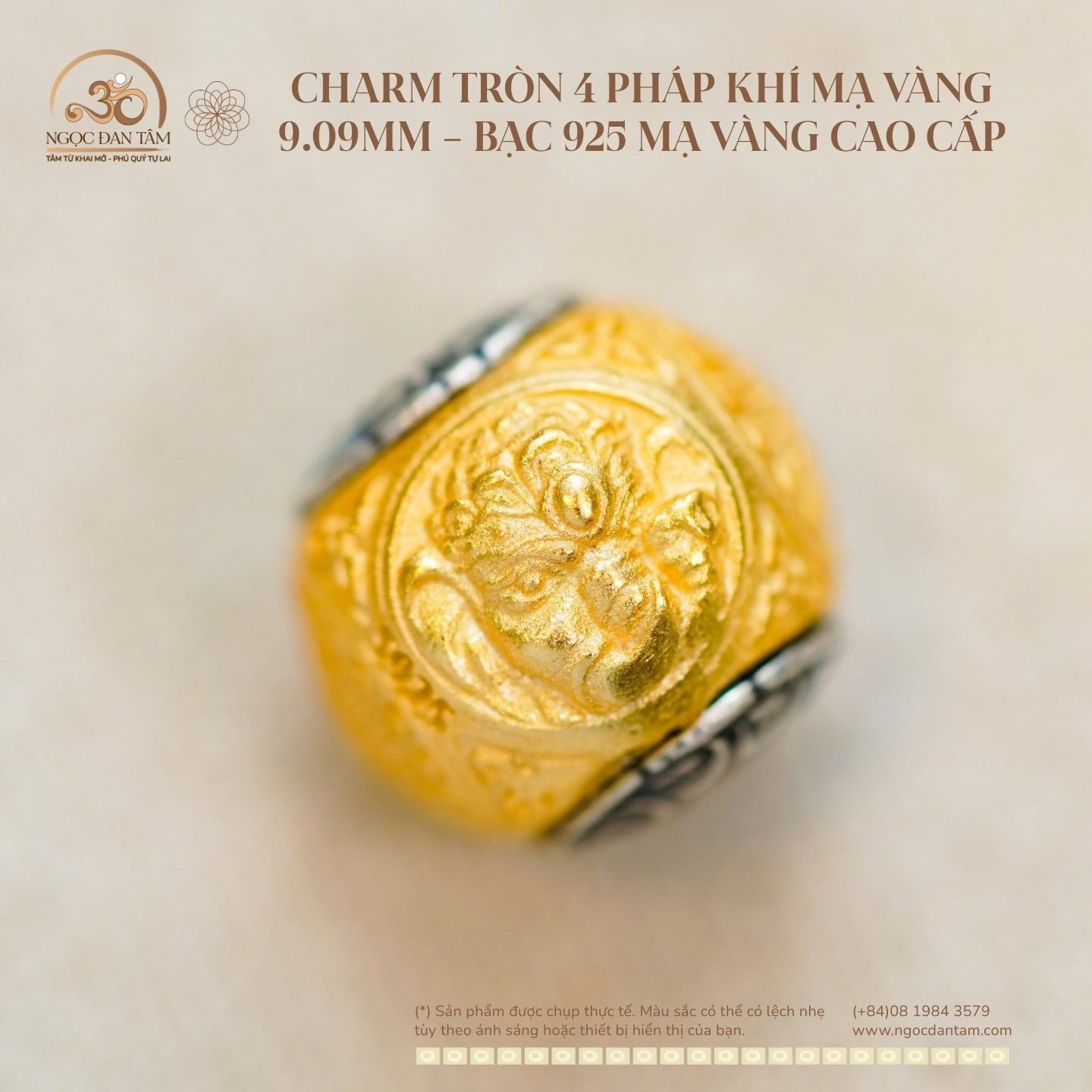  Charm Tròn 4 Pháp Khí Mạ Vàng  9.09mm - Bạc 925 Mạ Vàng Cao Cấp 