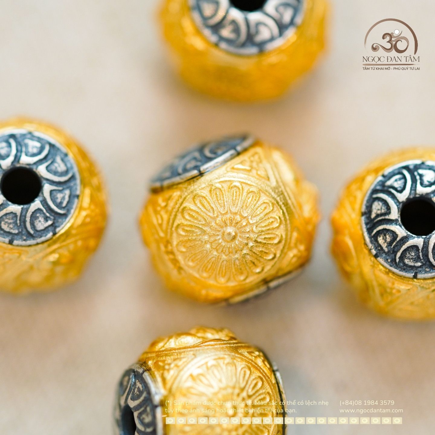  Charm Tròn 4 Pháp Khí Mạ Vàng  9.09mm - Bạc 925 Mạ Vàng Cao Cấp 