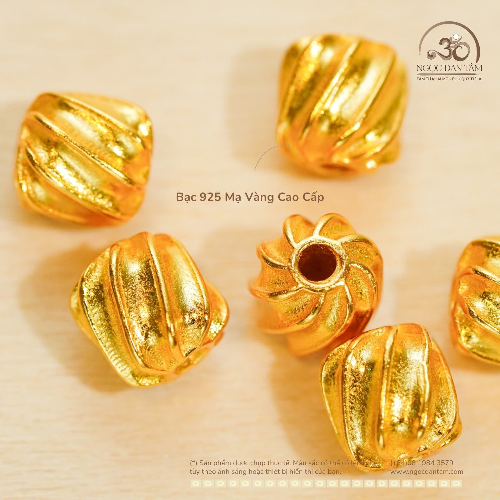  Charm Tròn 8 Khía - Bạc 925 Mạ Vàng Cao Cấp 