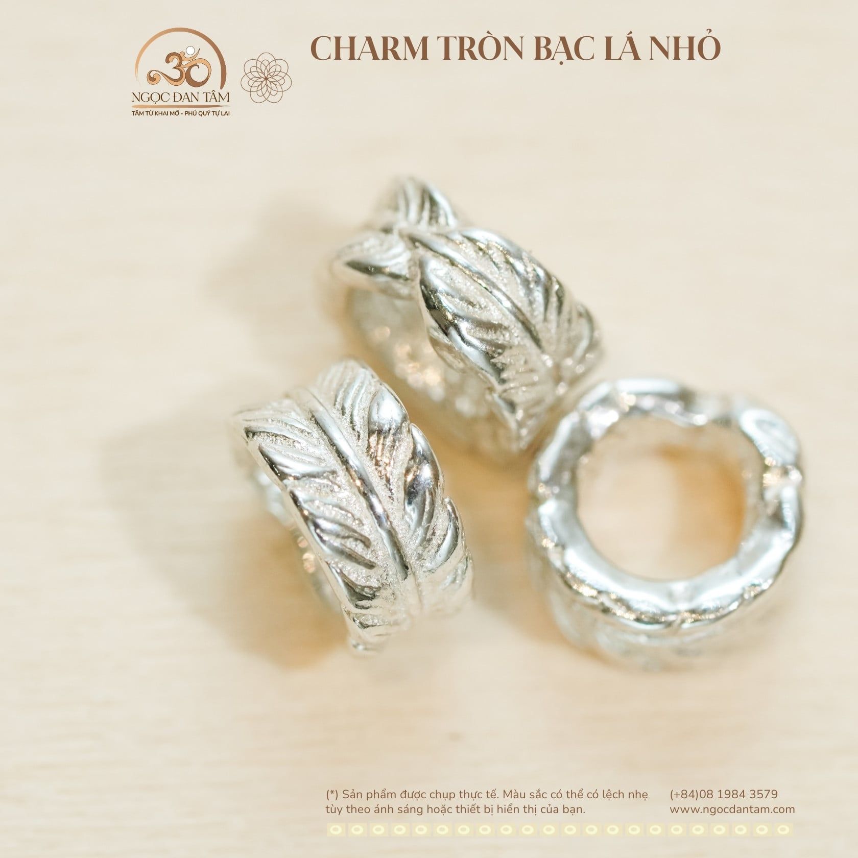  Charm Tròn Bạc Lá Nhỏ - Bạc 925 Cao Cấp 