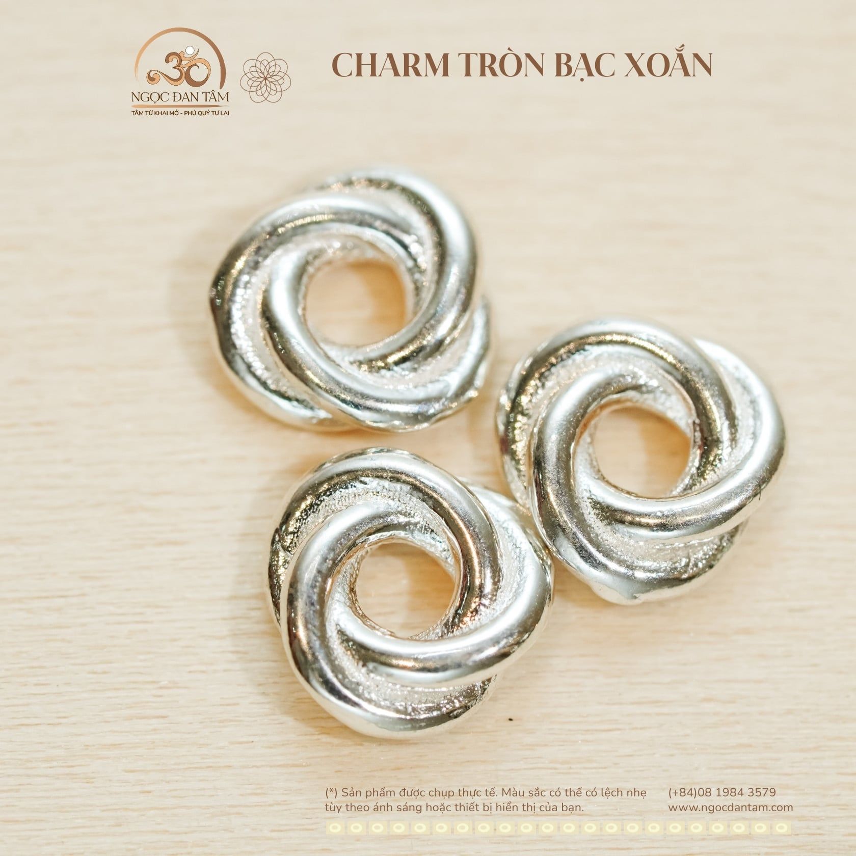  Charm Tròn Bạc Xoắn - Bạc 925 Cao Cấp 