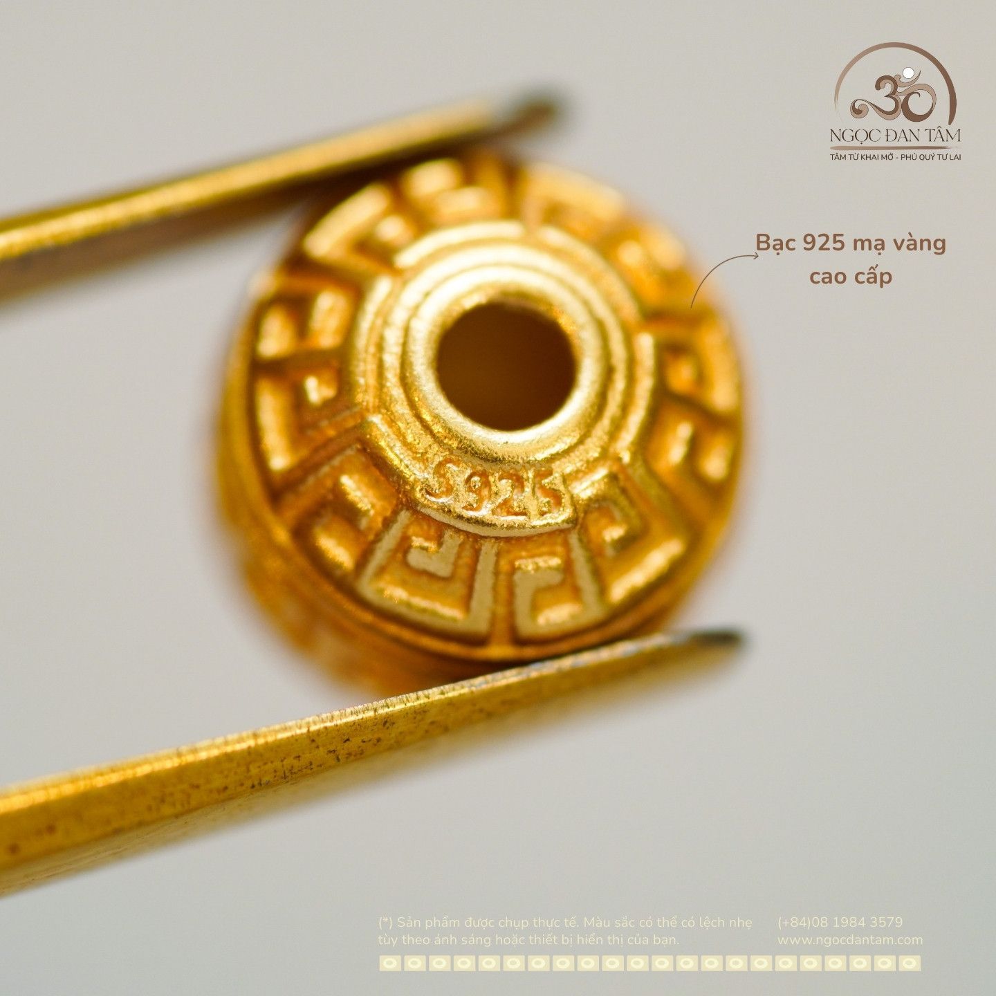  Charm Tròn Chữ Vạn Bạc Mạ Vàng  8.36mm - Bạc 925 mạ vàng cao cấp 