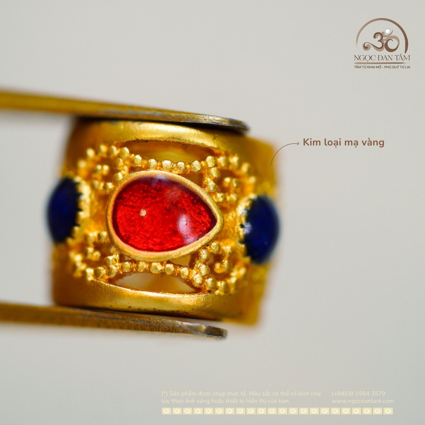  Charm Tròn Đỏ Lục 7.29mm - Kim Loại Mạ Vàng 