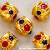  Charm Tròn Đỏ Lục 7.29mm - Kim Loại Mạ Vàng 