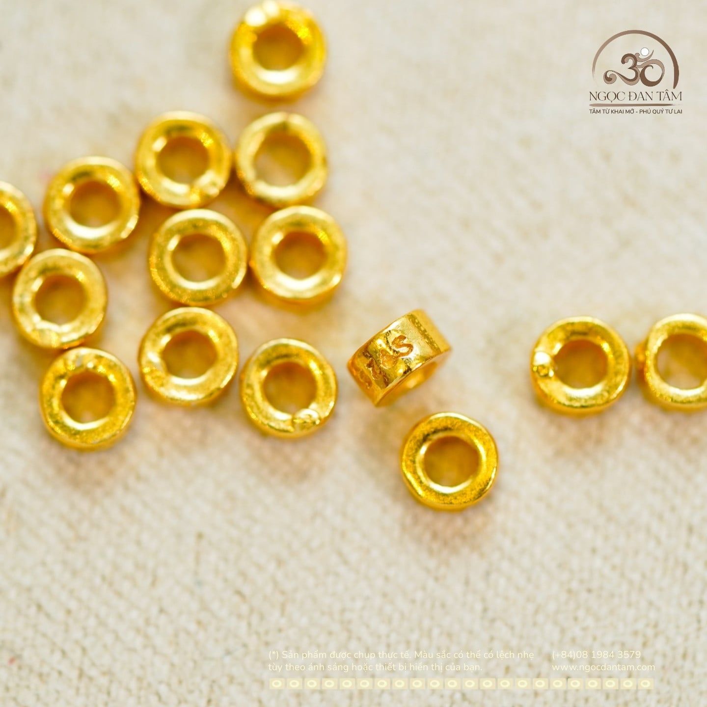  Charm Tròn Đệm 3mm - Bạc 925 Mạ Vàng Cao Cấp 