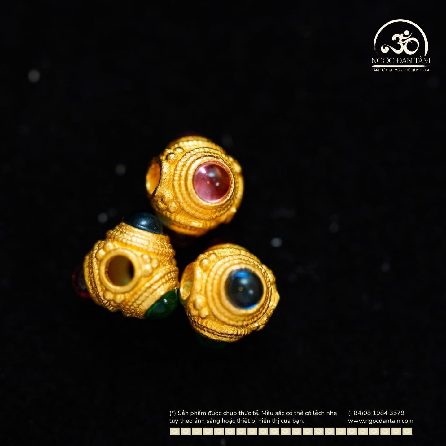  Charm Tròn Đính Đá 3 màu 5.06mm - Bạc Mạ Vàng 