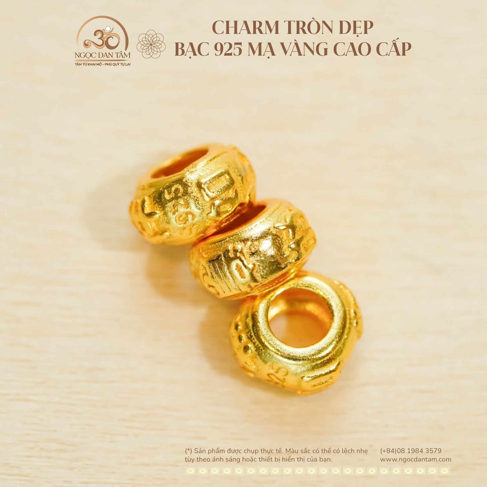  Charm Tròn Dẹp - Bạc 925 Mạ Vàng Cao Cấp 