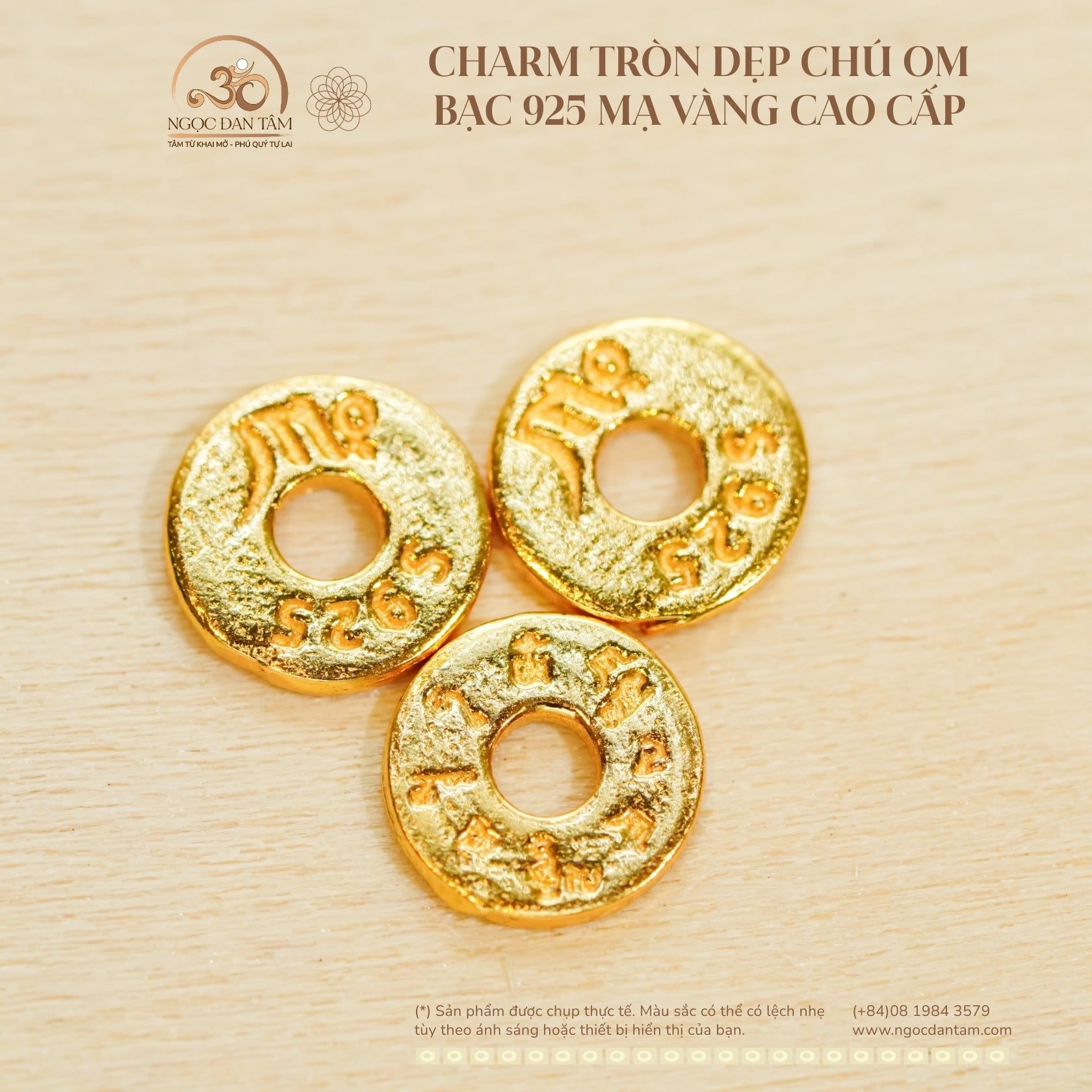  Charm Tròn Dẹp Chú Om - Bạc 925 Mạ Vàng Cao Cấp 