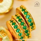  Charm Tròn  Dẹp Đính Đá Xanh Lá Nhỏ - Bạc 925 Mạ Vàng Cao Cấp 