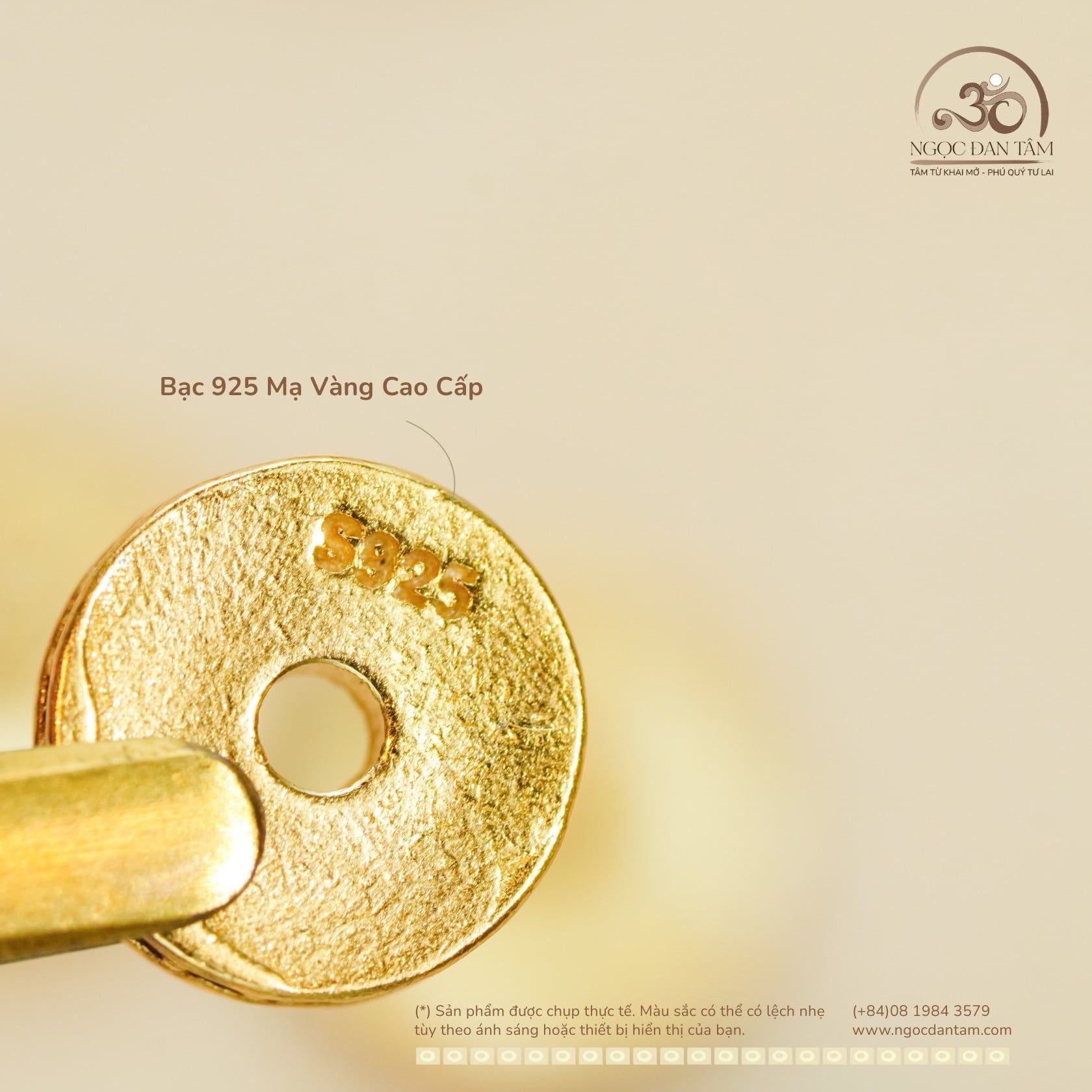  Charm Tròn Dẹp Đính Đá Xanh Dương Nhỏ - Bạc 925 Mạ Vàng Cao Cấp 