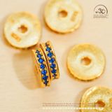  Charm Tròn Dẹp Đính Đá Xanh Dương Nhỏ - Bạc 925 Mạ Vàng Cao Cấp 