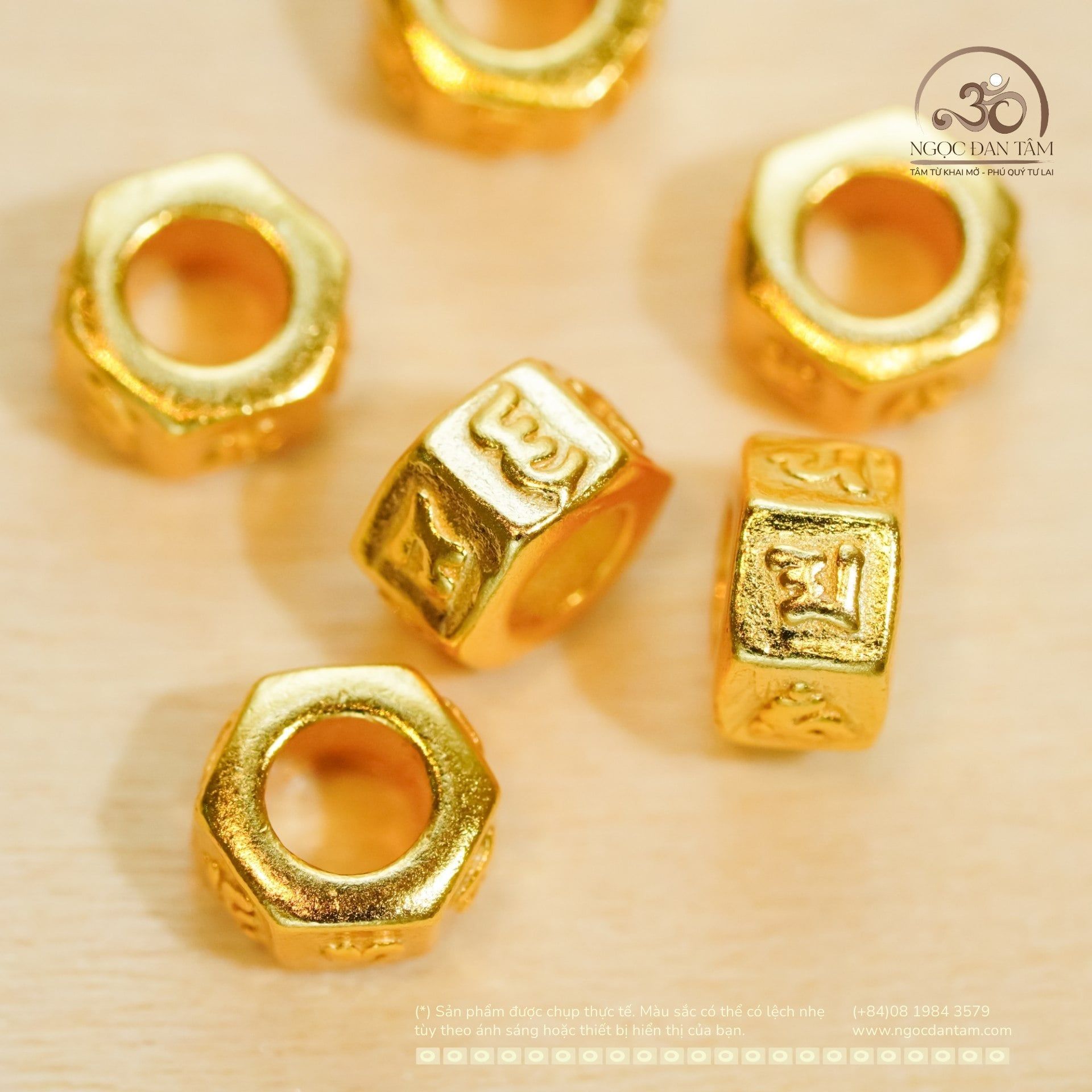  Charm Tròn Lục Giác - Bạc 925 Mạ Vàng Cao Cấp 