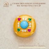  Charm Tròn Màu Đá Xanh 11.81mm - Bạc 925 Mạ Vàng Cao Cấp 