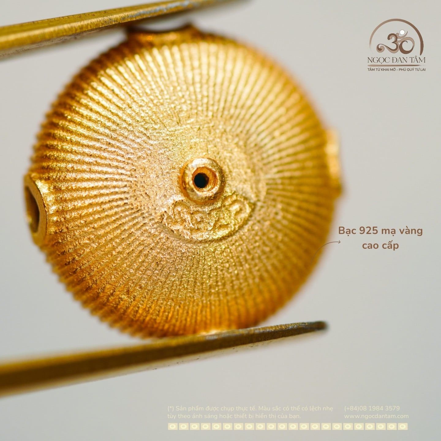  Charm Tròn Màu Đá Xanh 11.81mm - Bạc 925 Mạ Vàng Cao Cấp 