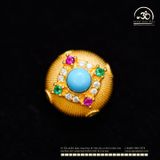  Charm Tròn Màu Đá Xanh 11.81mm - Bạc 925 Mạ Vàng Cao Cấp 