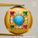  Charm Tròn Màu Đá Xanh 11.81mm - Bạc 925 Mạ Vàng Cao Cấp 