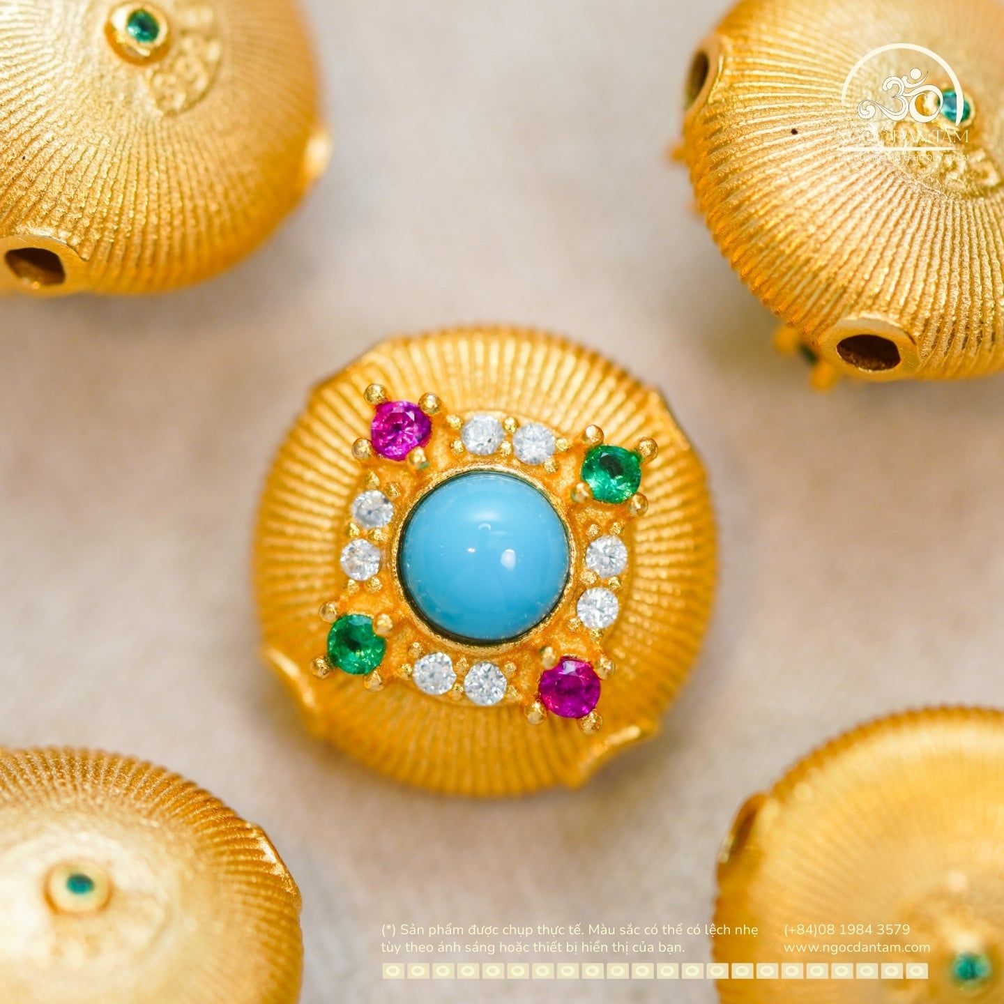  Charm Tròn Màu Đá Xanh 11.81mm - Bạc 925 Mạ Vàng Cao Cấp 