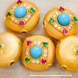  Charm Tròn Màu Đá Xanh 11.81mm - Bạc 925 Mạ Vàng Cao Cấp 