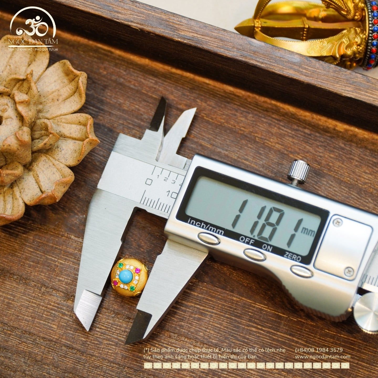  Charm Tròn Màu Đá Xanh 11.81mm - Bạc 925 Mạ Vàng Cao Cấp 