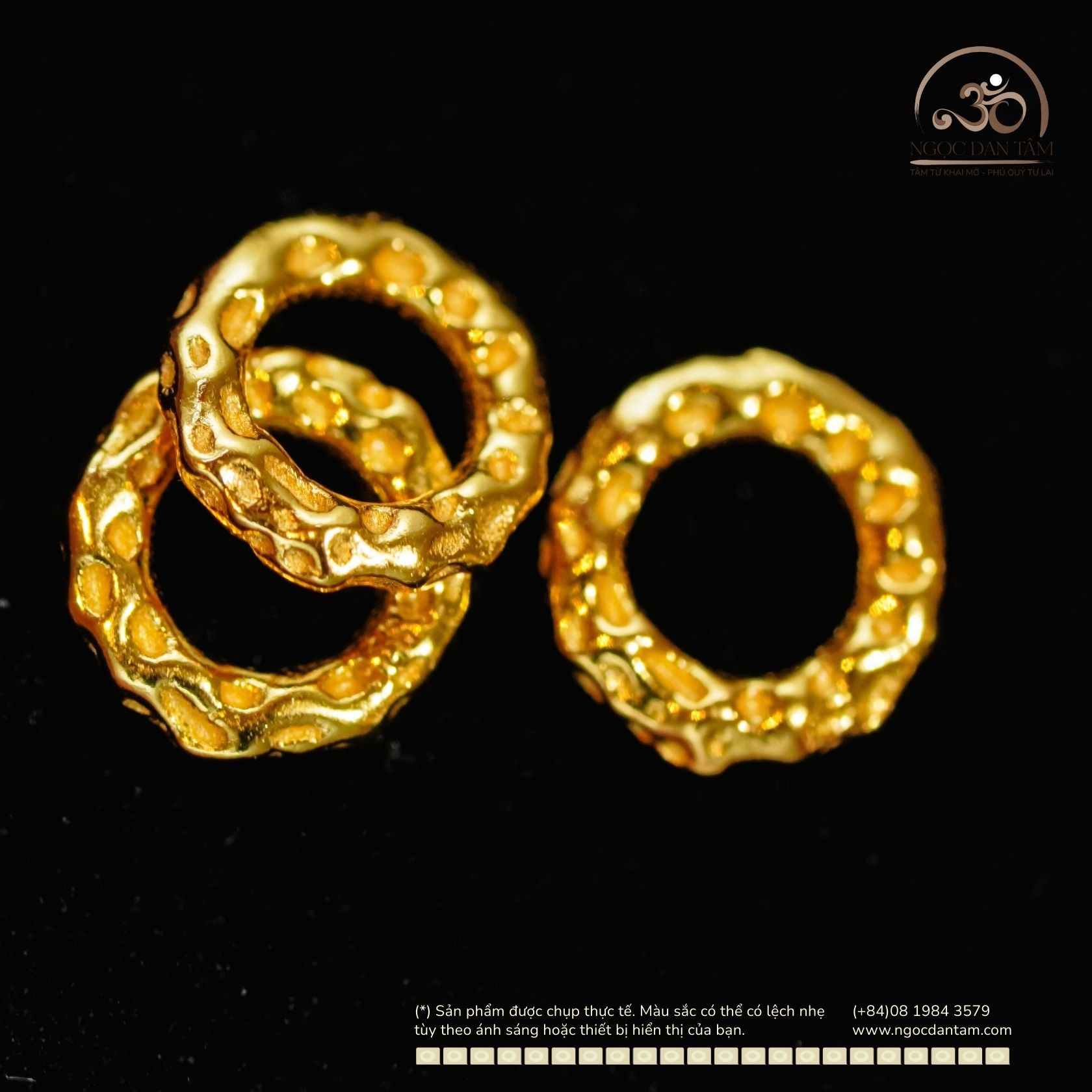  Charm Đệm Tròn Vân Dày - Bạc 925 Mạ Vàng Cao Cấp 