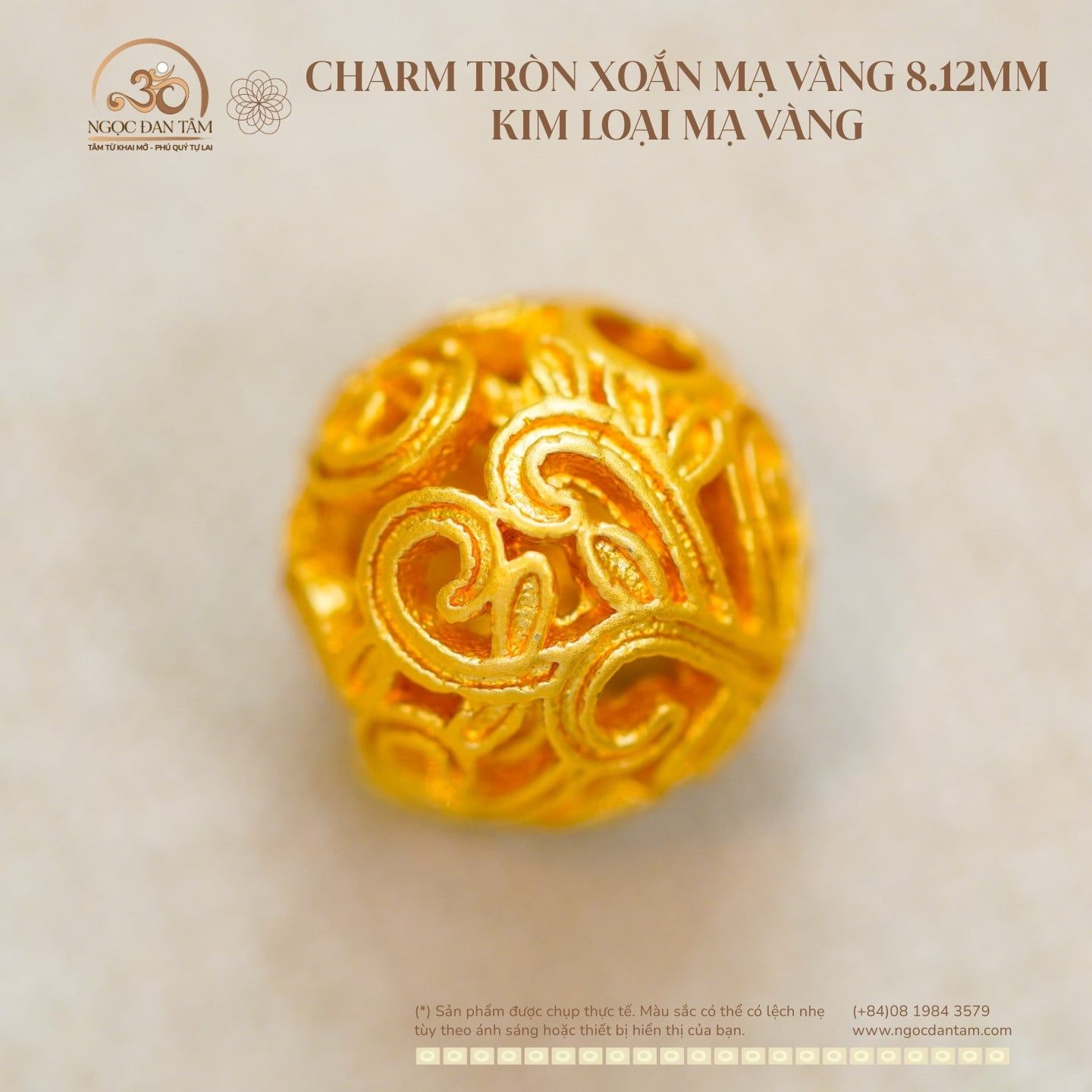  Charm Tròn Xoắn Mạ Vàng 8.12mm - Kim Loại Mạ Vàng 