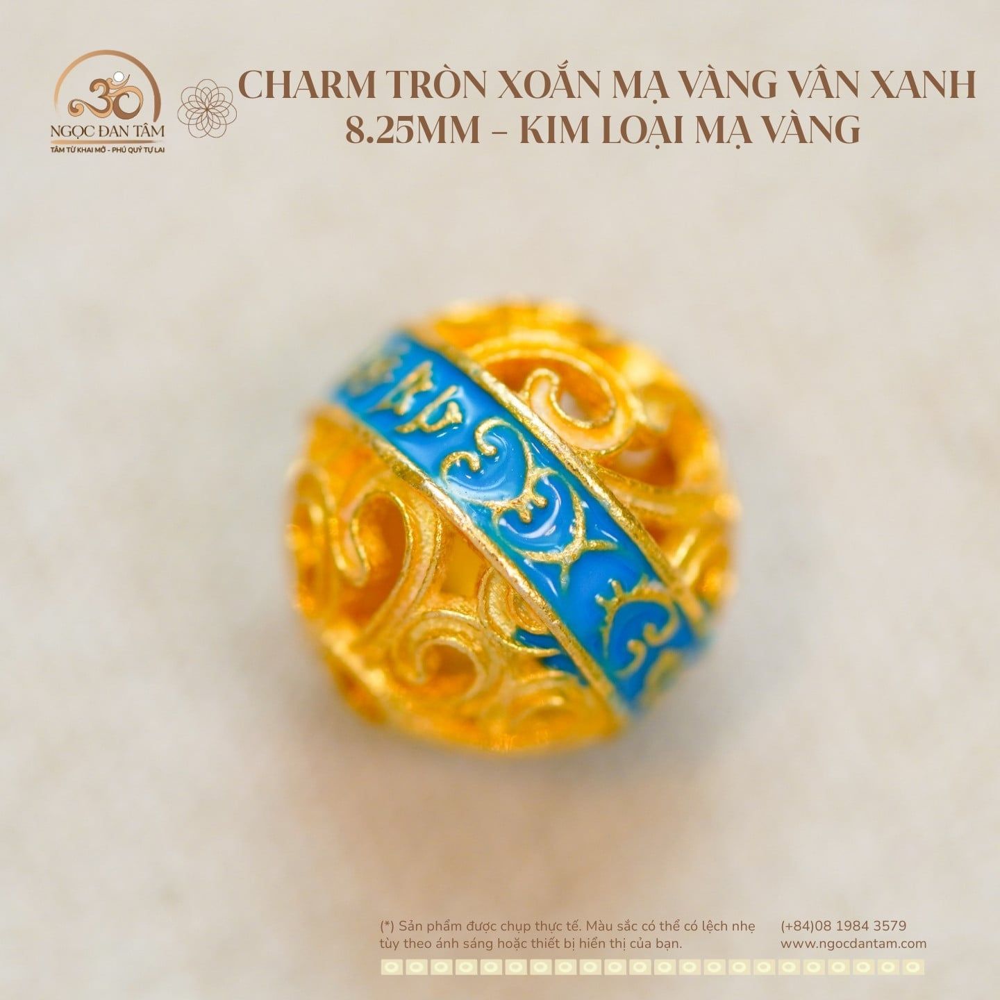  Charm Tròn Xoắn Mạ Vàng Vân Xanh 8.25mm - Kim Loại mạ vàng 