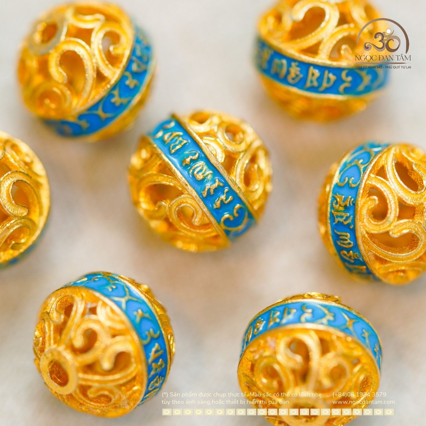  Charm Tròn Xoắn Mạ Vàng Vân Xanh 8.25mm - Kim Loại mạ vàng 