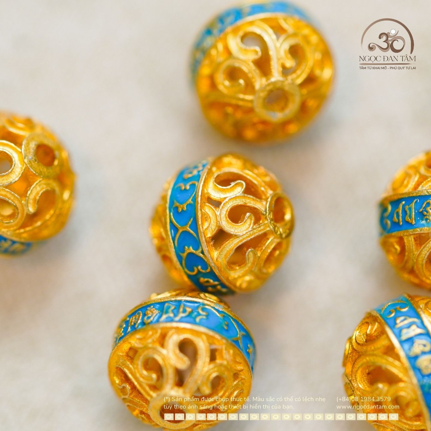  Charm Tròn Xoắn Mạ Vàng Vân Xanh 8.25mm - Kim Loại mạ vàng 