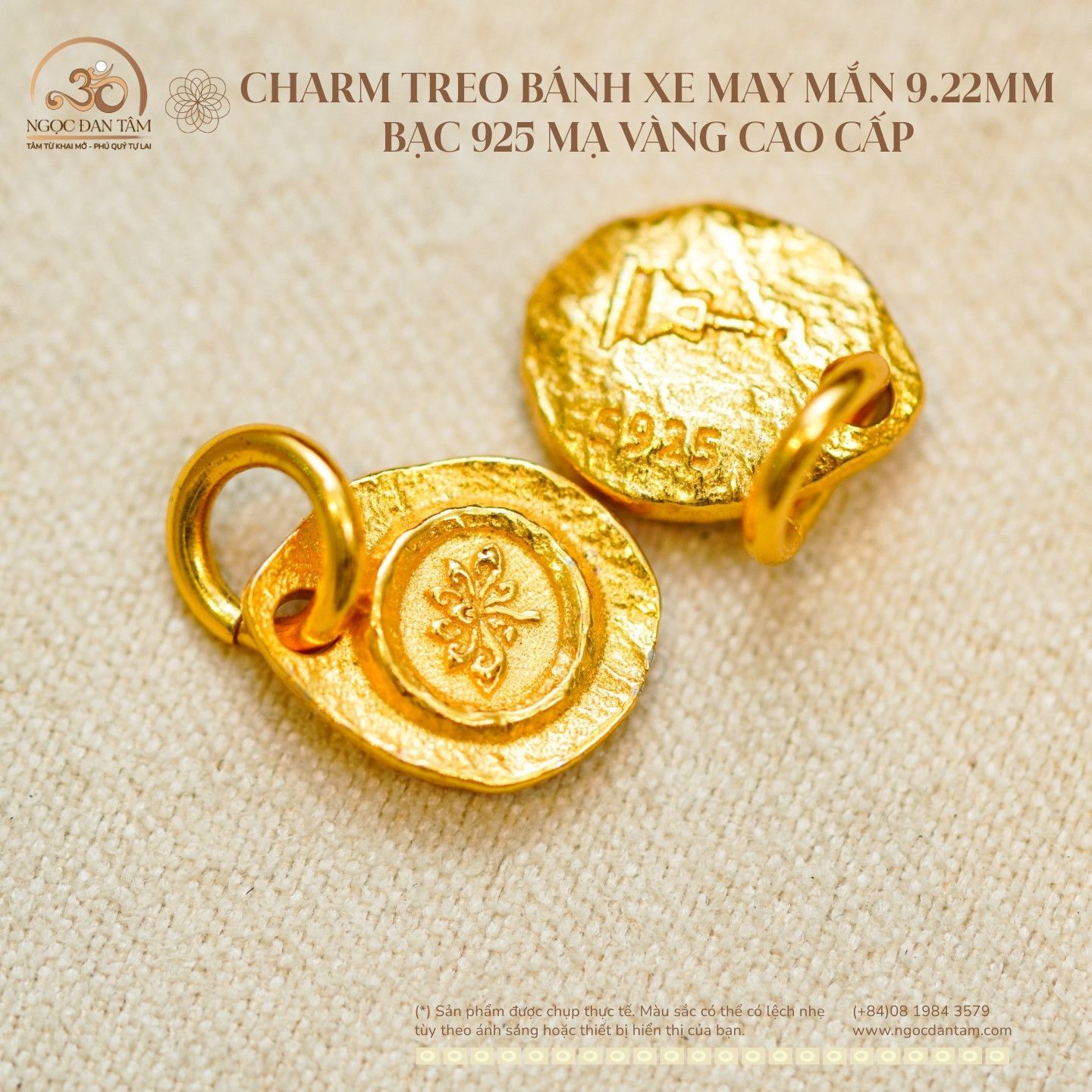  Charm Treo Bánh Xe May Mắn 9.22mm - Bạc 925 Mạ Vàng Cao Cấp 