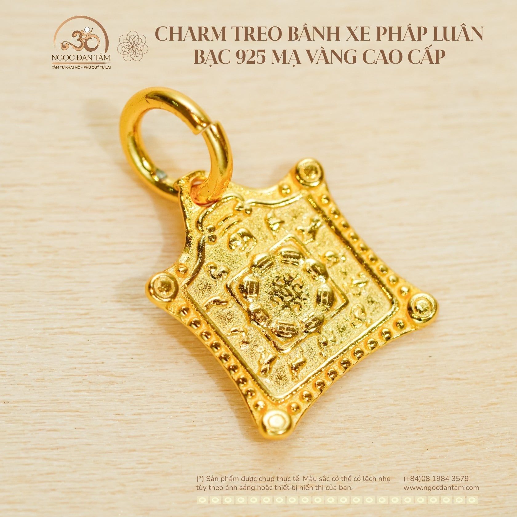  Charm Treo Bánh Xe Pháp Luân - Bạc 925 Mạ Vàng Cao Cấp 