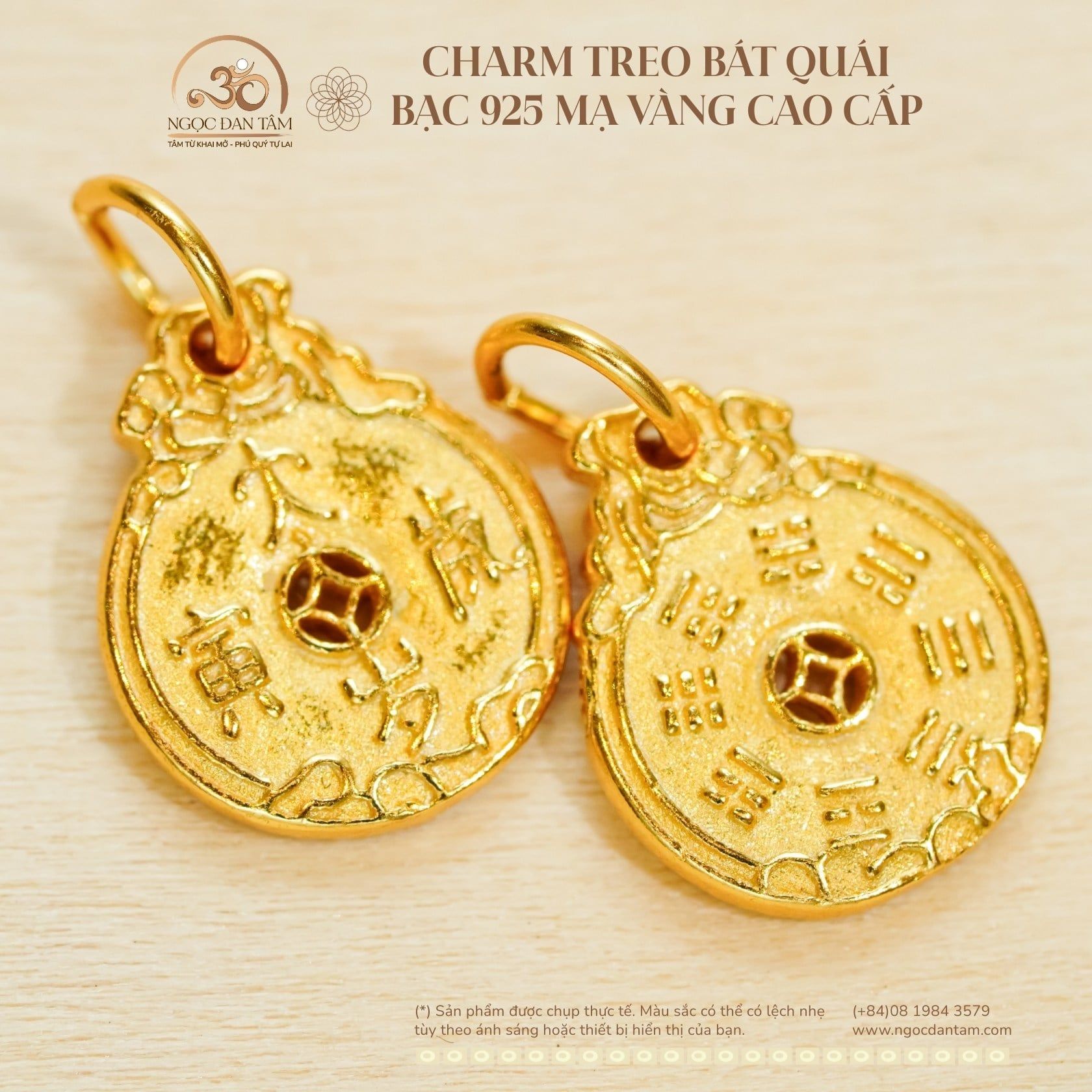  Charm Treo Bát Quái - Bạc 925 Mạ Vàng Cao Cấp 